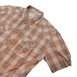 BKE Mens‎ size XL Pearl snap button up short sleeve shirt Athletic fit Orange